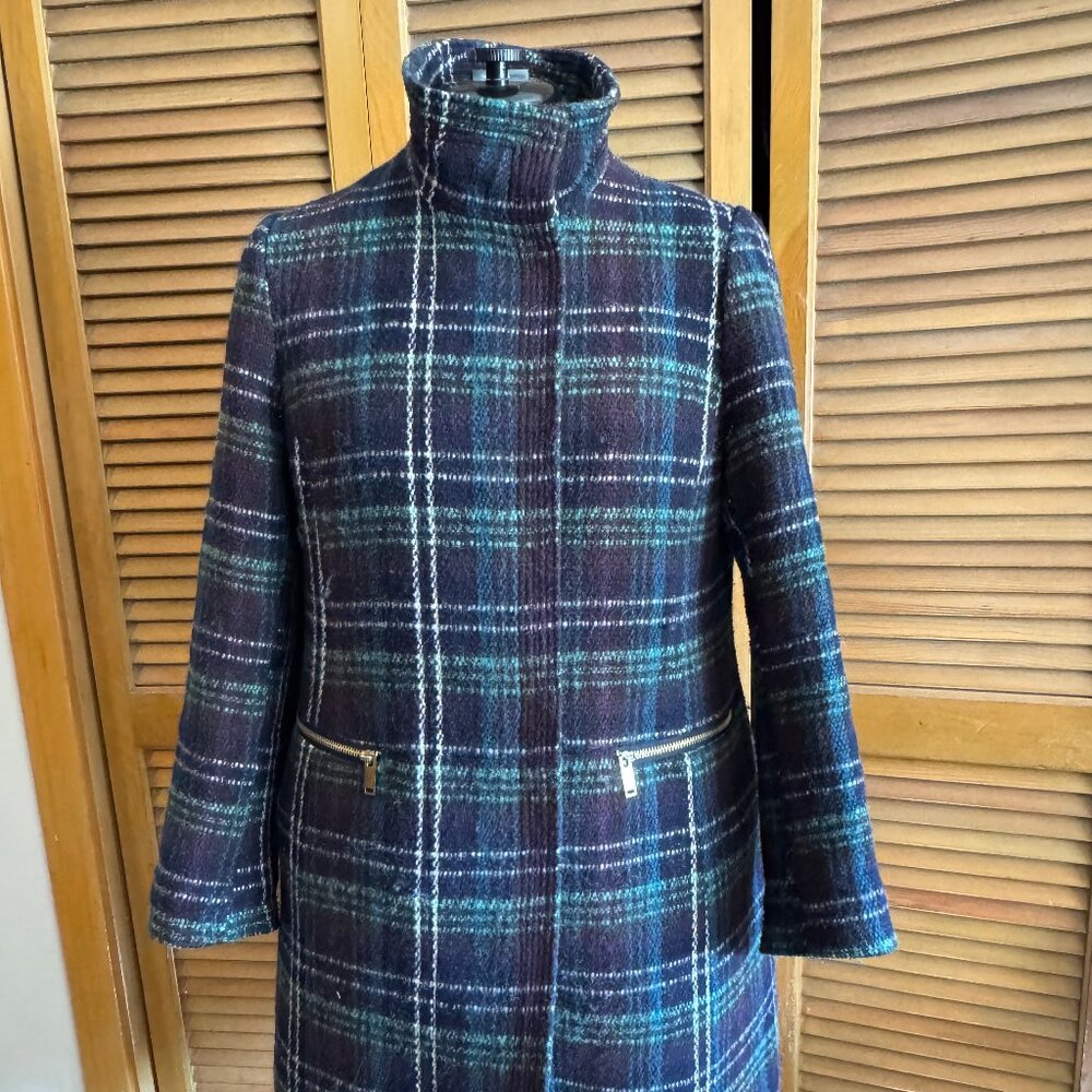 Worthington Plaid Wool Blend Mod Coat Size Petite Medium